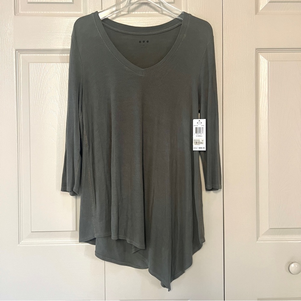 Three Dots Olive Green Tunic Length Asymmetrical Top XS/S